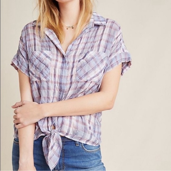 Anthro Cloth & Stone Liya Tie Waist Shirt - Picture 2 of 13